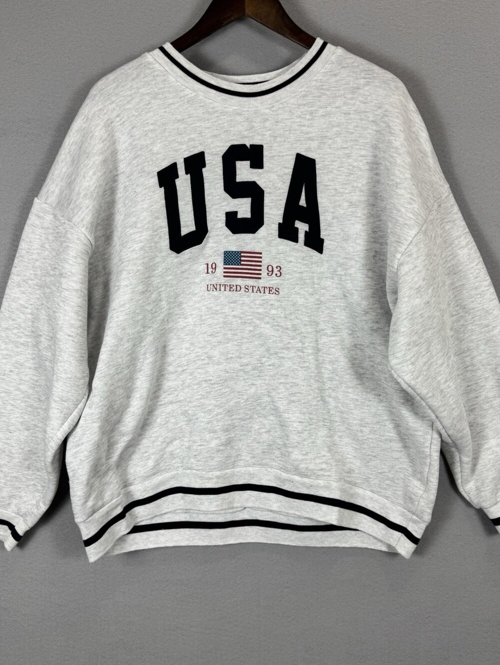 USA 1993 Sweatshirt Women XL Gray American Flag Crewneck